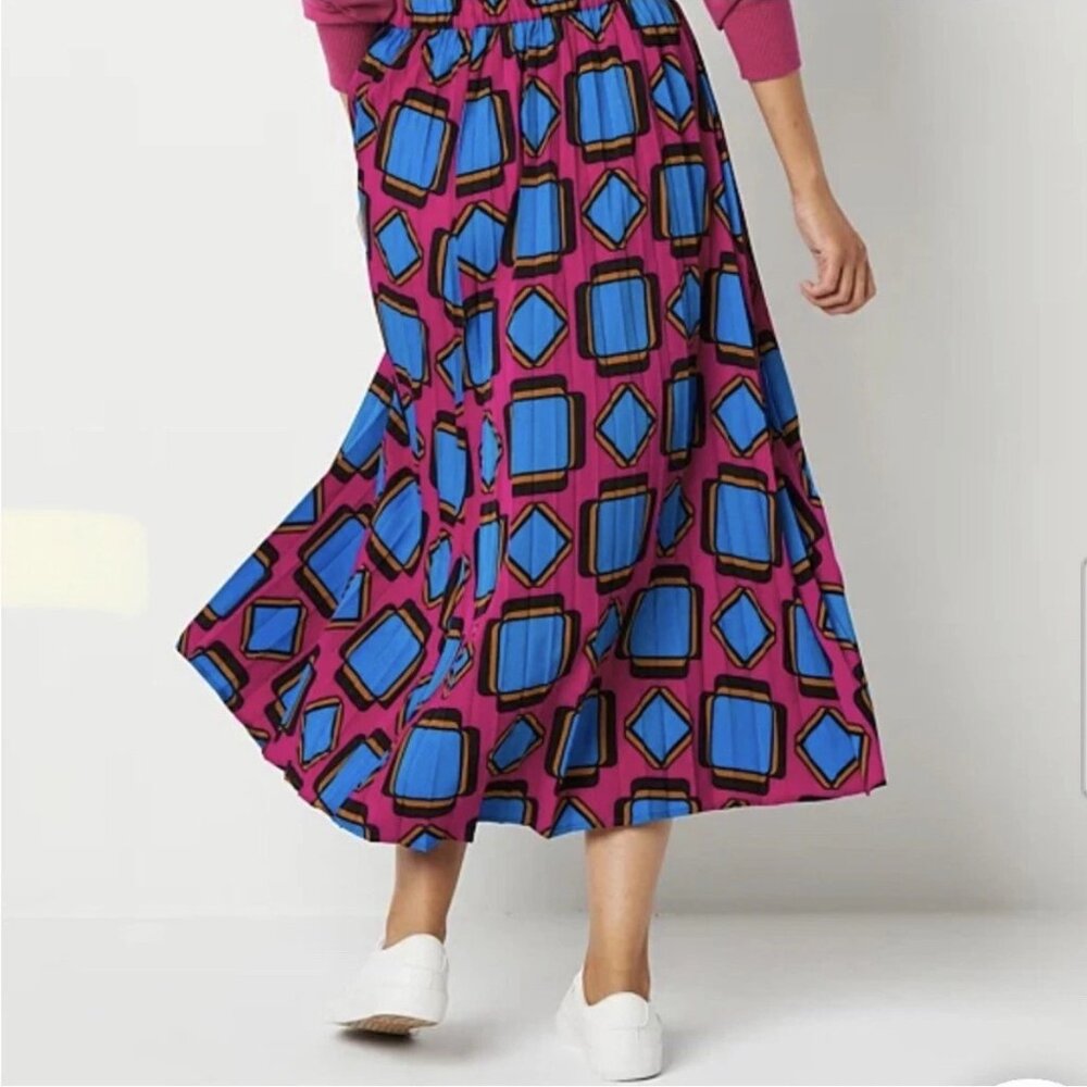 Abbott Elementary Vibrant Pink and Blue Geometric pleat Skirt size S